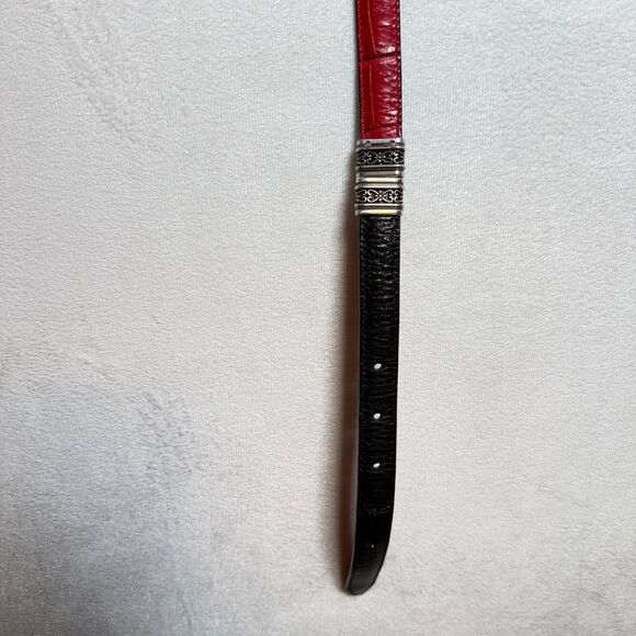 Brighton Reversible Leather Belt Black Red Faux Reptile Silver Tone Buckle M/L main image 5